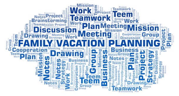 Familie vakantie Planning woord wolk, wordcloud gemaakt met alleen tekst. - Foto, afbeelding