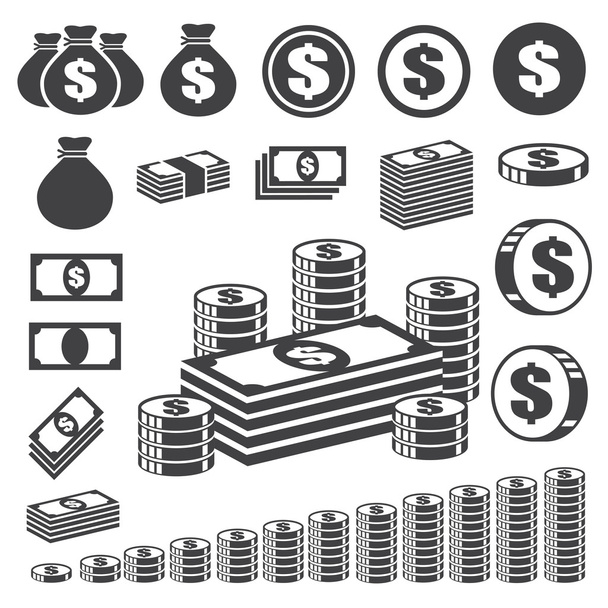 Money and coin icon set. - Vector, Image