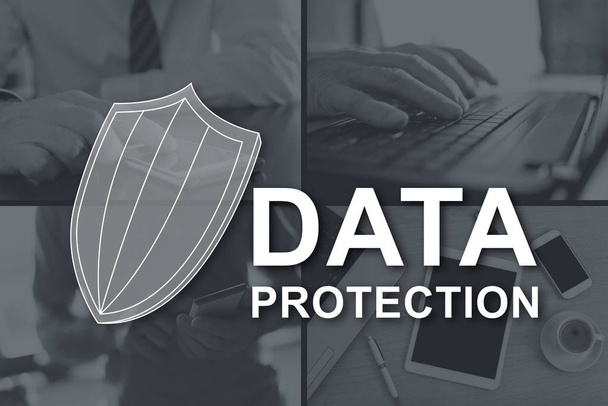 Data protection concept illustrated by pictures on background - Photo, Image
