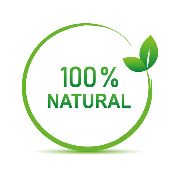 100% натуральный зеленый символ с листом
 - Вектор,изображение