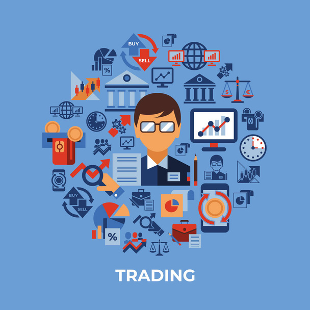 Digital vector financial trading market exchange simple icons set collection flat style infographics - Vector, Image