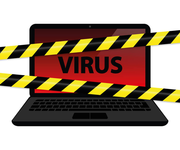 virus à l'intérieur de l'ordinateur portable avec bande d'avertissement crime sur Internet
 - Vecteur, image