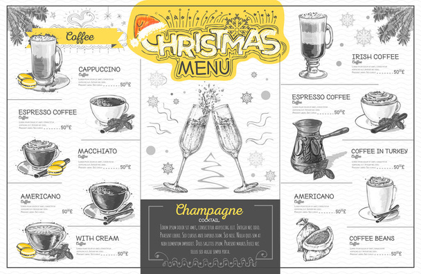 ビンテージ ホリデー クリスマス メニューはシャンパンでデザインします。レストランのメニュー - ベクター画像
