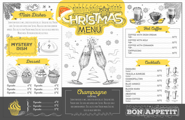 Vintage conception de menu de Noël de vacances avec champagne. Menu restaurant
 - Vecteur, image