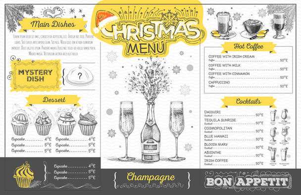 Винтажный рождественский дизайн меню с шампанским. Меню ресторана
 - Вектор,изображение