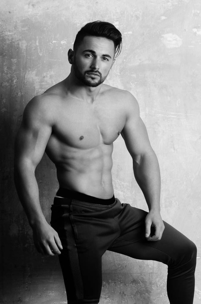 man or muscular athlete posing with sexy fit torso - Zdjęcie, obraz