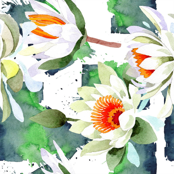 Акварель біла квітка лотоса. Квіткова ботанічна квітка. Безшовний візерунок тла
. - Фото, зображення