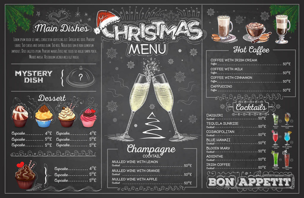 Desenho de giz vintage desenho de menu de Natal com champange. Menu restaurante
 - Vetor, Imagem