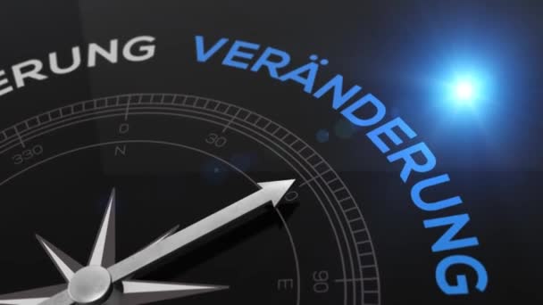Πυξίδα με κείμενο - Veraenderung - γερμανική λέξη για την αλλαγή - σωστό δρόμο, έννοια βίντεο για καλή κατεύθυνση μπλε λαμπερό φόντο - Πλάνα, βίντεο