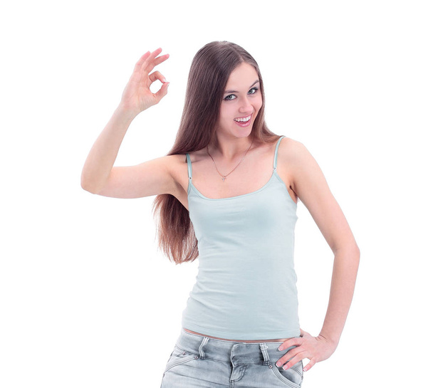 modern young woman showing the OK sign - Foto, Imagem