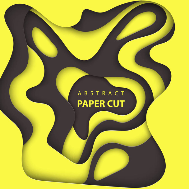 Vector background with black and yellow color paper cut shapes. 3D abstract paper art style, design layout for business presentations, flyers, posters, prints, decoration, cards, brochure cover. - Vector, Image