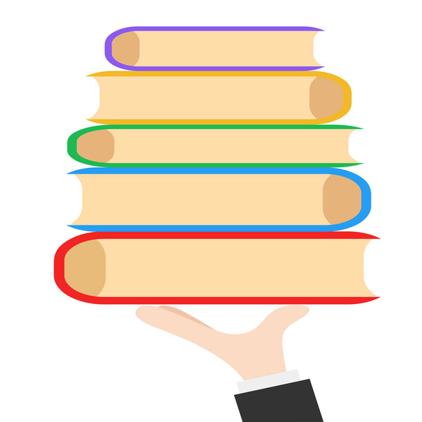 Стек цветной книги на человеческую руку, дизайн векторной иллюстрации запаса для концепции образования
 - Вектор,изображение
