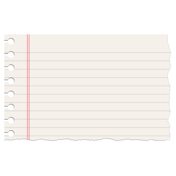 Cuaderno realista gobernado rasgó la hoja vacía. Cuaderno roto hoja de papel escolar con líneas rojas y grises
. - Vector, imagen
