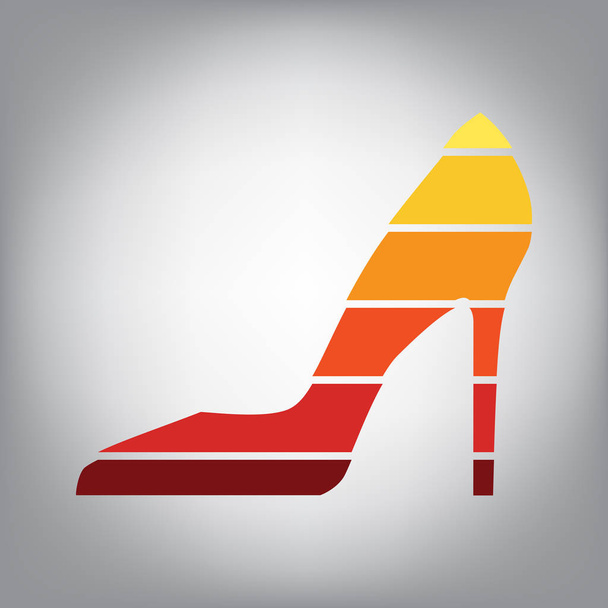 Woman shoe sign. Vector. Horizontally sliced icon with colors from sunny gradient in gray background. - Vector, Imagen