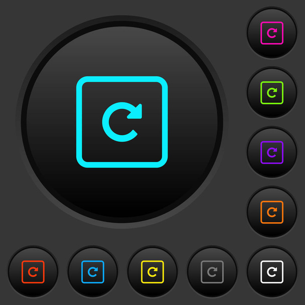 Gire los botones de objeto derecho oscuro con iconos de color vivos sobre fondo gris oscuro
 - Vector, imagen