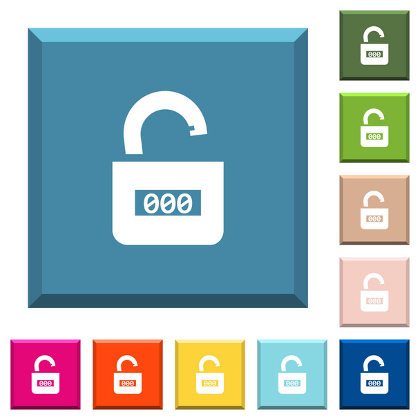Odblokowany zamek szyfrowy z numerów centrum białe ikony na krawędziach kwadratowe przyciski w modnych kolorach - Wektor, obraz