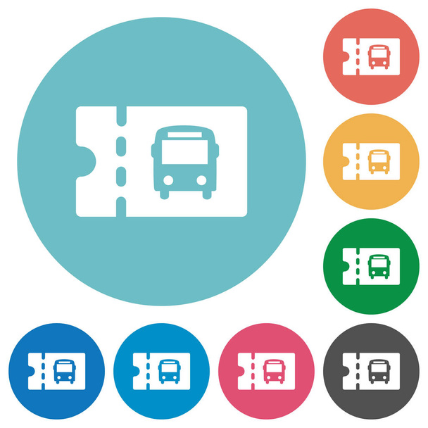 Public transport discount coupon flat white icons on round color backgrounds - Vector, Image