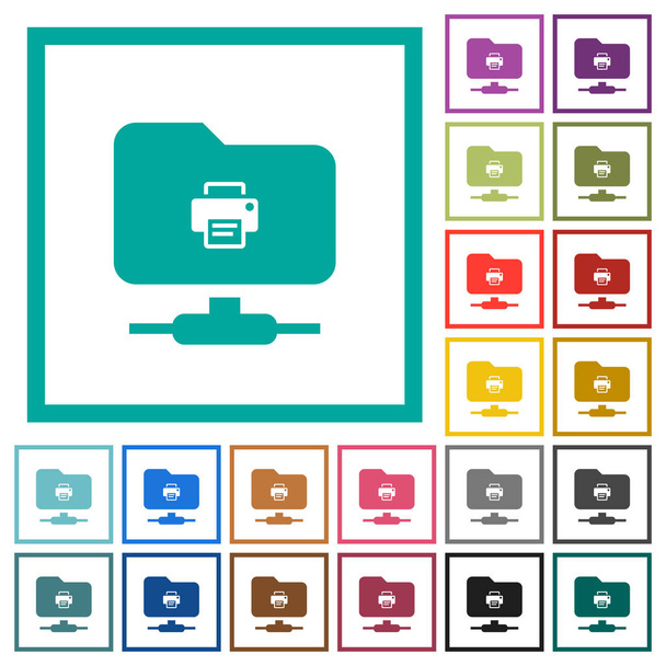 FTP εκτύπωση επίπεδη χρώματος εικονίδια με τεταρτημόριο πλαίσια σε άσπρο φόντο - Διάνυσμα, εικόνα