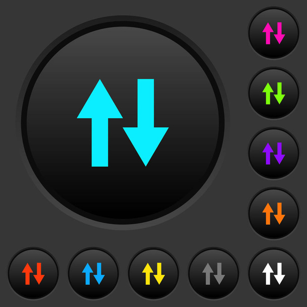 Botones oscuros de tráfico de datos con iconos de colores vivos sobre fondo gris oscuro
 - Vector, Imagen
