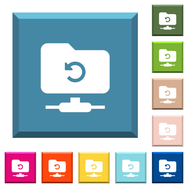 FTP zpět bílé ikony na omítané čtvercová tlačítka v různých módních barvách - Vektor, obrázek