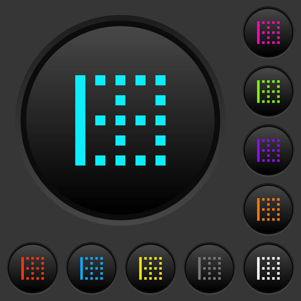 Borde izquierdo botones oscuros con iconos de colores vivos sobre fondo gris oscuro
 - Vector, imagen