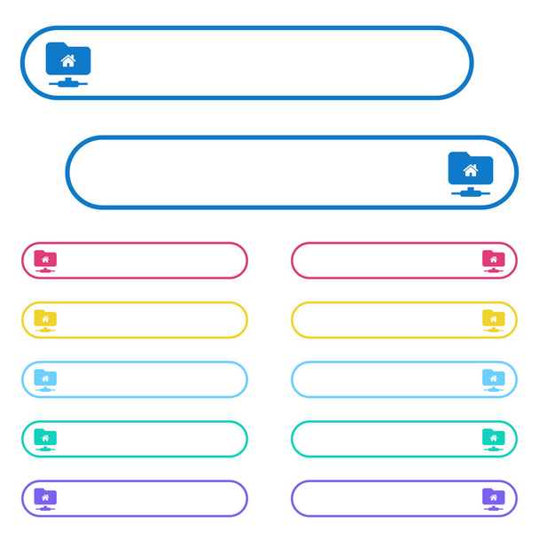 Ícones de diretório home FTP em botões de menu de cores arredondadas. Variações do ícone do lado esquerdo e direito
. - Vetor, Imagem