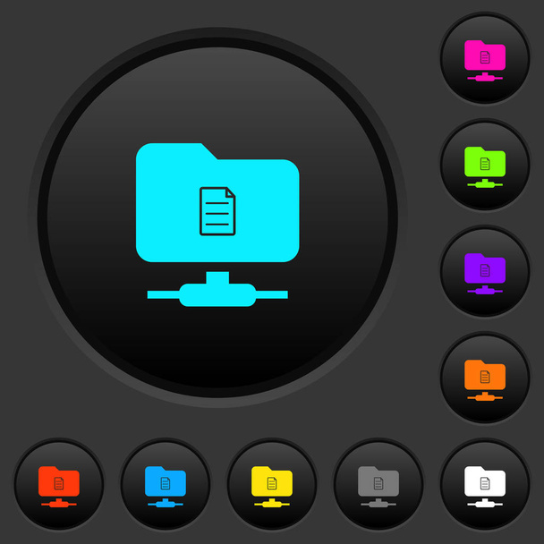 FTP-eigenschappen donkere drukknoppen met pictogrammen met levendige kleuren op donkere grijze achtergrond - Vector, afbeelding