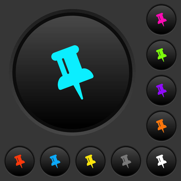Pulsador pulsadores oscuros con iconos de color vivos sobre fondo gris oscuro
 - Vector, imagen
