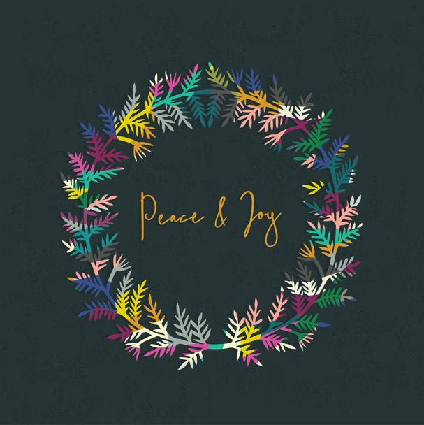 Peace and Joy lettering in floral wreath, vector illustration - Διάνυσμα, εικόνα