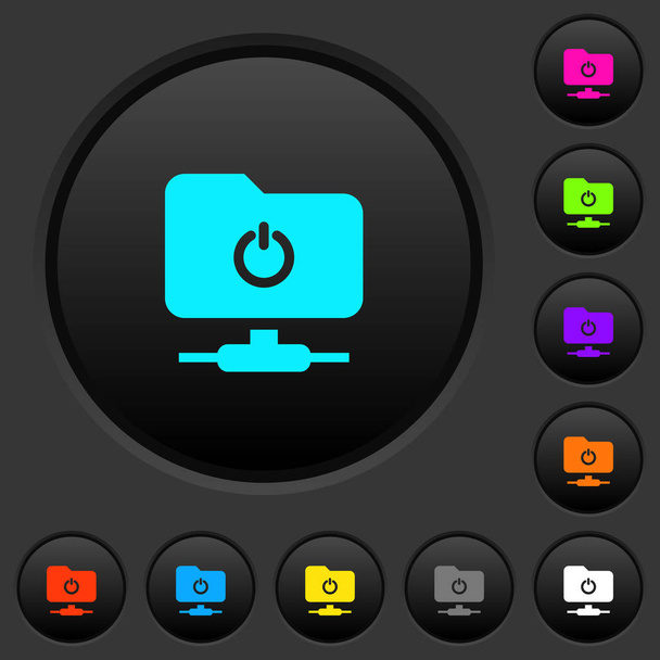 Afmelden van de FTP-donkere drukknoppen met pictogrammen met levendige kleuren op donkere grijze achtergrond - Vector, afbeelding