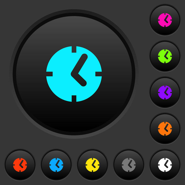 Clock dark push buttons with vivid color icons on dark grey background - Vector, Imagen