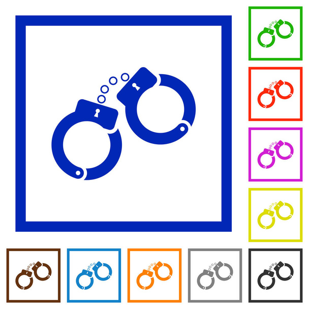 наручники піктограми плоского кольору в квадратних рамах на білому тлі
 - Вектор, зображення