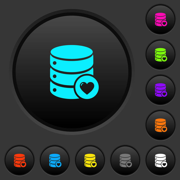 Oblíbené databáze dark tlačítka s ikonami živé barvy na tmavě šedém pozadí - Vektor, obrázek