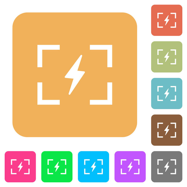 Camera flash mode flat icons on rounded square vivid color backgrounds. - Vector, Image