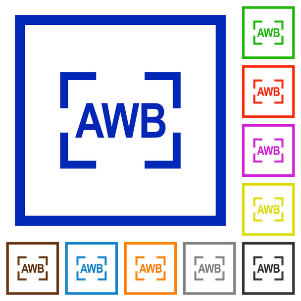 Modo de balance de blancos automático de la cámara iconos de color plano en marcos cuadrados sobre fondo blanco
 - Vector, Imagen