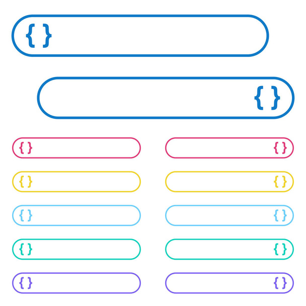 Programowanie kodu ikony w kolor zaokrąglone przyciski menu. Lewej i prawej stronie ikonę zmiany. - Wektor, obraz
