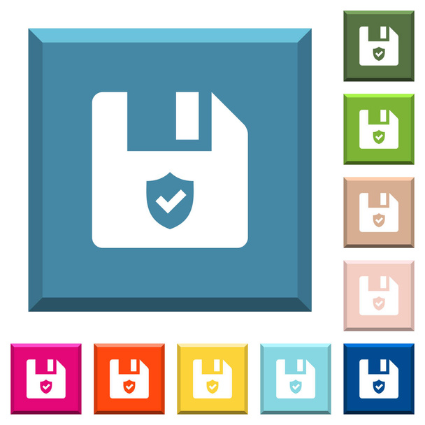 Захищений файл білих піктограм на обрізаних квадратних кнопках в різних модних кольорах
 - Вектор, зображення