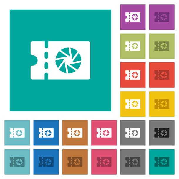Photography shop discount coupon multi colored flat icons on plain square backgrounds. Included white and darker icon variations for hover or active effects. - Vector, Image