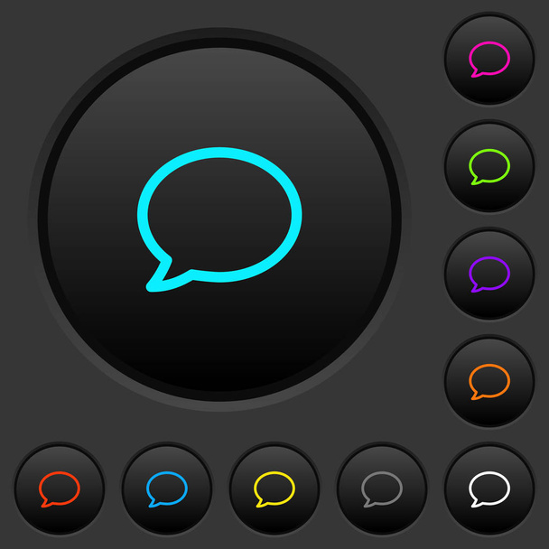Empty comment bubble dark push buttons with vivid color icons on dark grey background - Vektor, obrázek