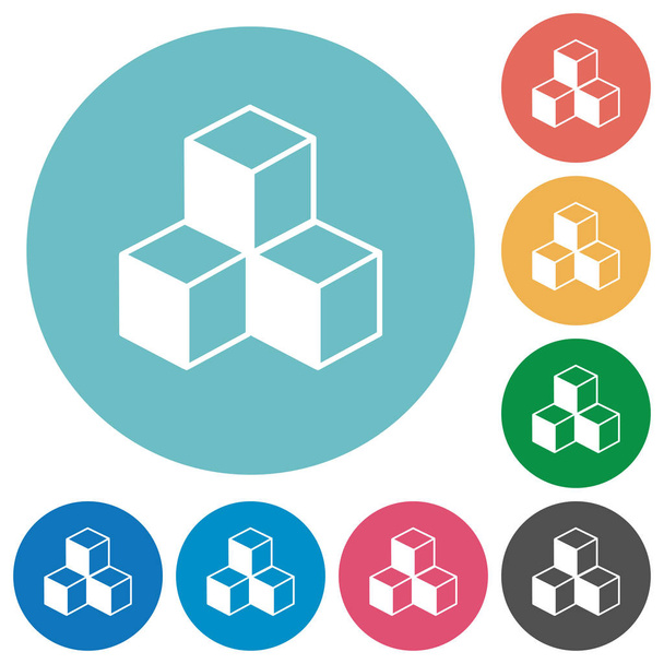 Cubes plats icônes blanches sur fond de couleur ronde
 - Vecteur, image