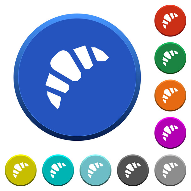 Пекарня круглого цвета скошенные кнопки с гладкими поверхностями и плоскими белыми иконками
 - Вектор,изображение