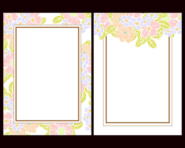Vintage style flower wedding cards set. Floral elements and frames. - Vector, Imagen
