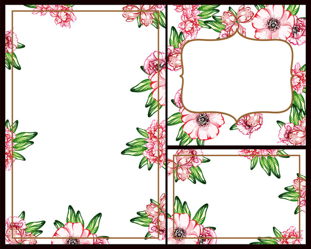 Vintage style flower wedding cards set. Floral elements and frames. - Vecteur, image