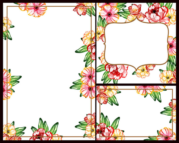 Vintage style flower wedding cards set. Floral elements and frames. - Vector, Image