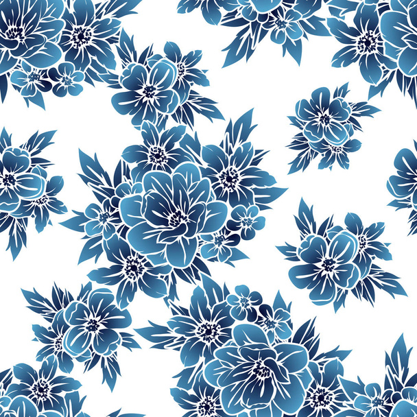 Seamless vintage style monochrome colored flower pattern. Floral elements. - Vecteur, image