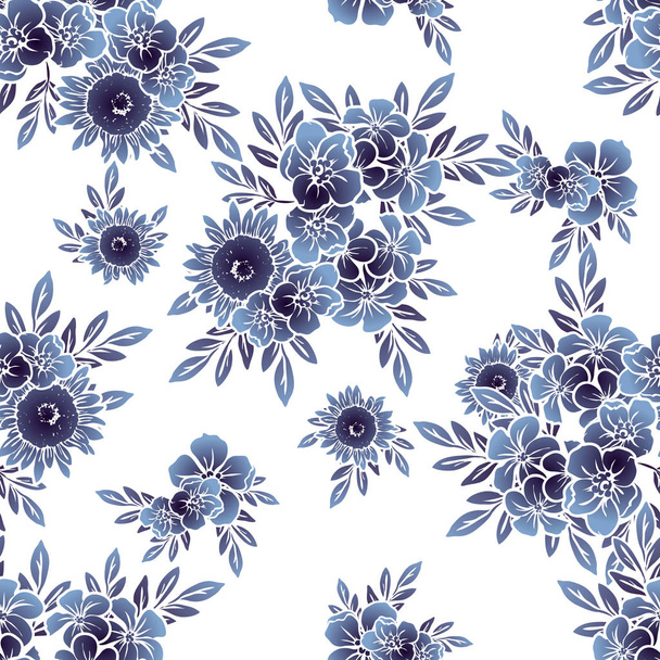 Seamless vintage style monochrome colored flower pattern. Floral elements. - ベクター画像