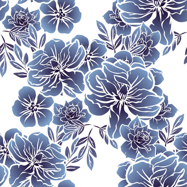 Seamless vintage style monochrome colored flower pattern. Floral elements. - Vektör, Görsel
