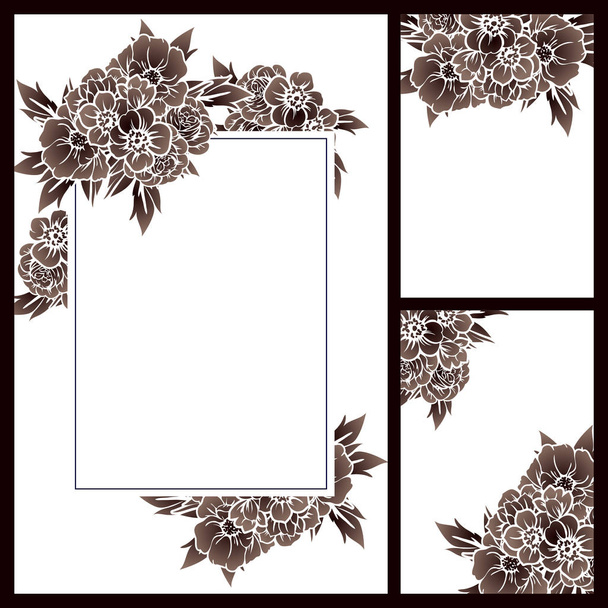 Vintage style flower wedding cards set. Monochrome colored floral elements and frames. - Vetor, Imagem