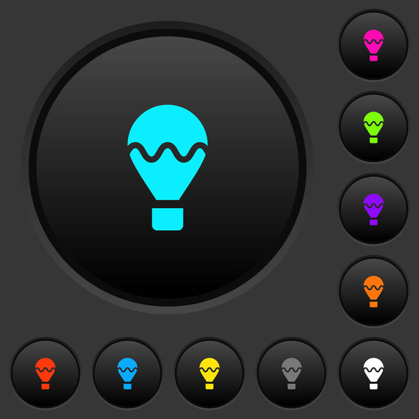 Balon powietrzny ciemne przyciski z żywymi ikonami kolorów na ciemnoszarym tle - Wektor, obraz