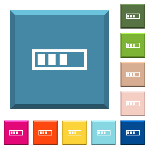 Progressbar white icons on edged square buttons in various trendy colors - Vector, imagen
